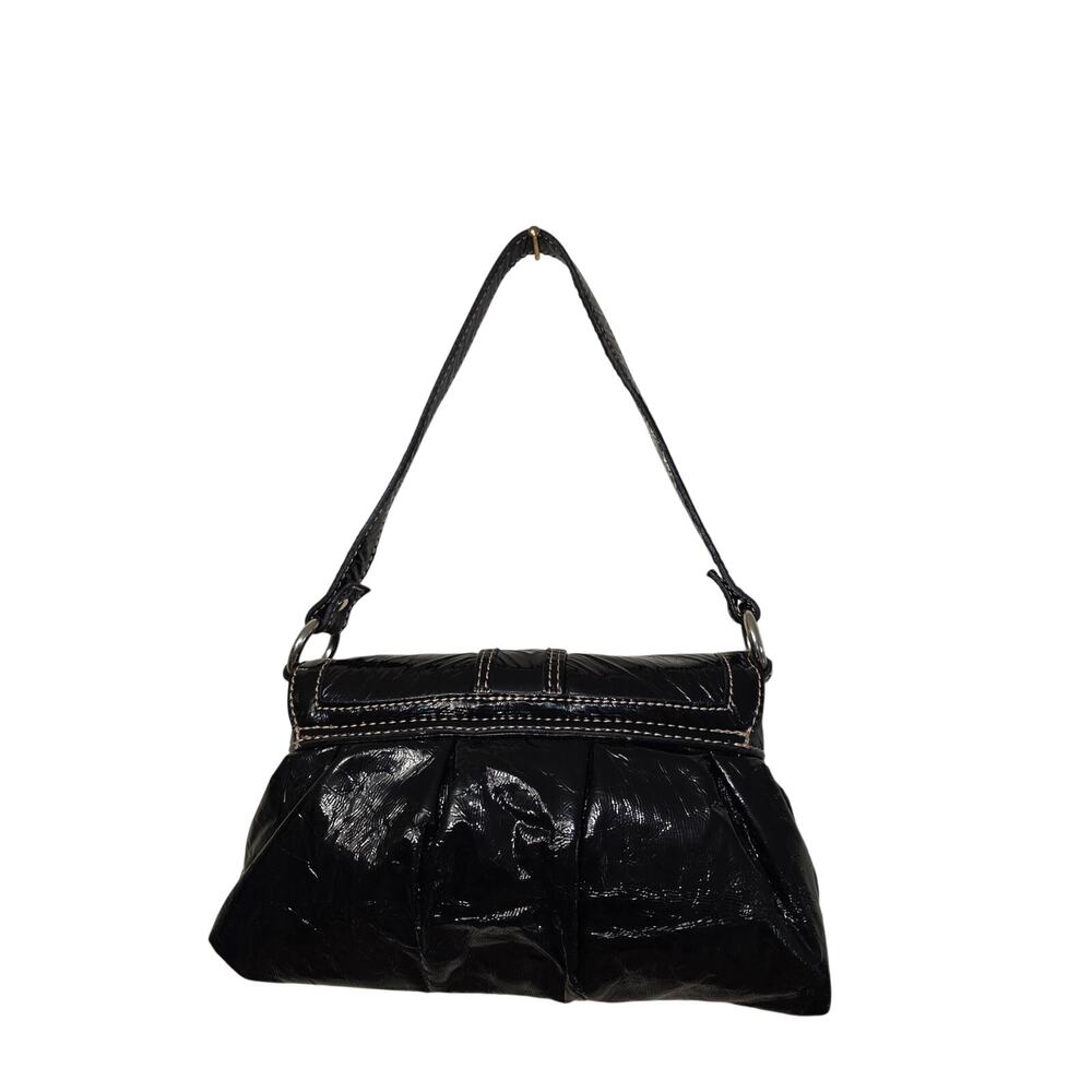 Vintage y2k Mini Satchel Black Pleather Crinkle Bag Purse Goth Grunge Streetwear - Picture 6 of 13